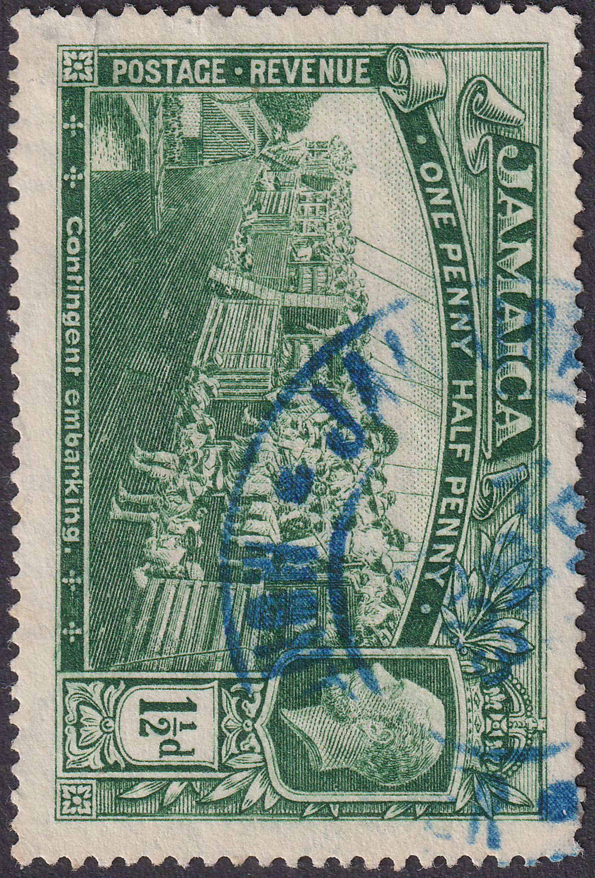 Jamaica 1923 KGV 1½d Used with Blue MONTPELIER Government Railway Postmark
