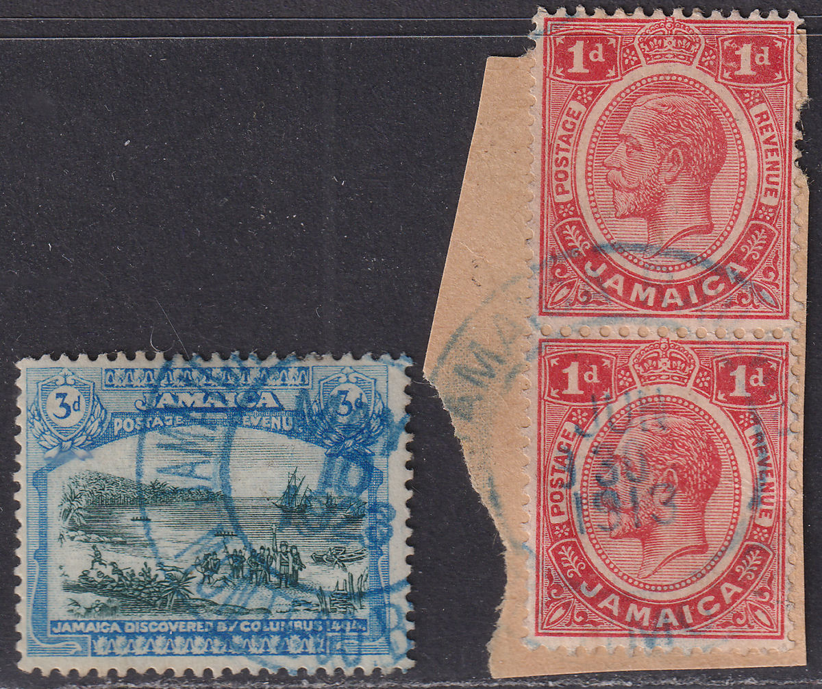 Jamaica 1913-23 KGV 3d, 1d Used MONTEGO BAY / RICHMOND Govt Railway Postmarks