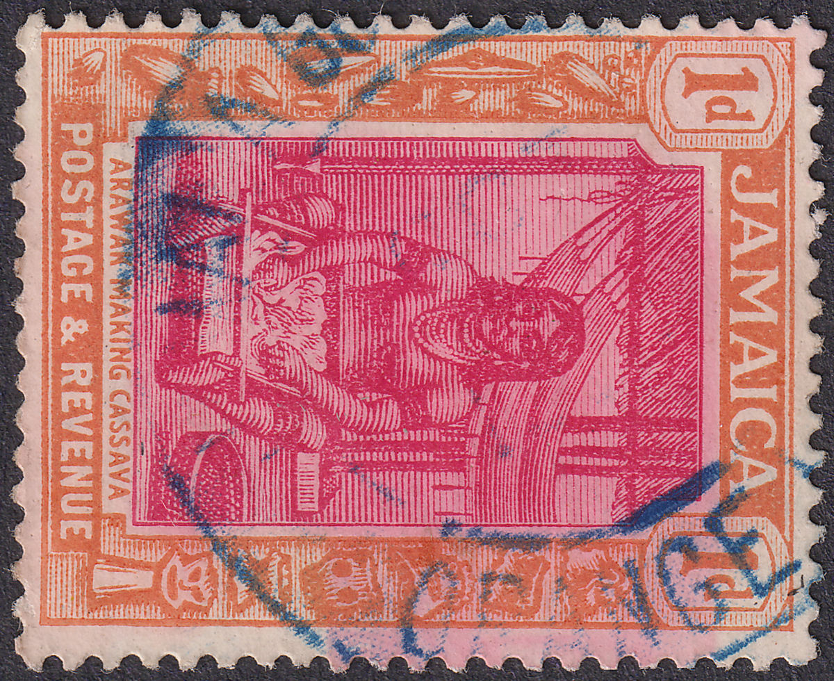 Jamaica c1922 KGV 1d Used with Blue ORANGE BAY Government Railway Postmark