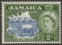 Click for more photos and details Jamaica 1958 QEII Fort Charles 2sh Grey-Blue and Bronze-Green Mint SG170a