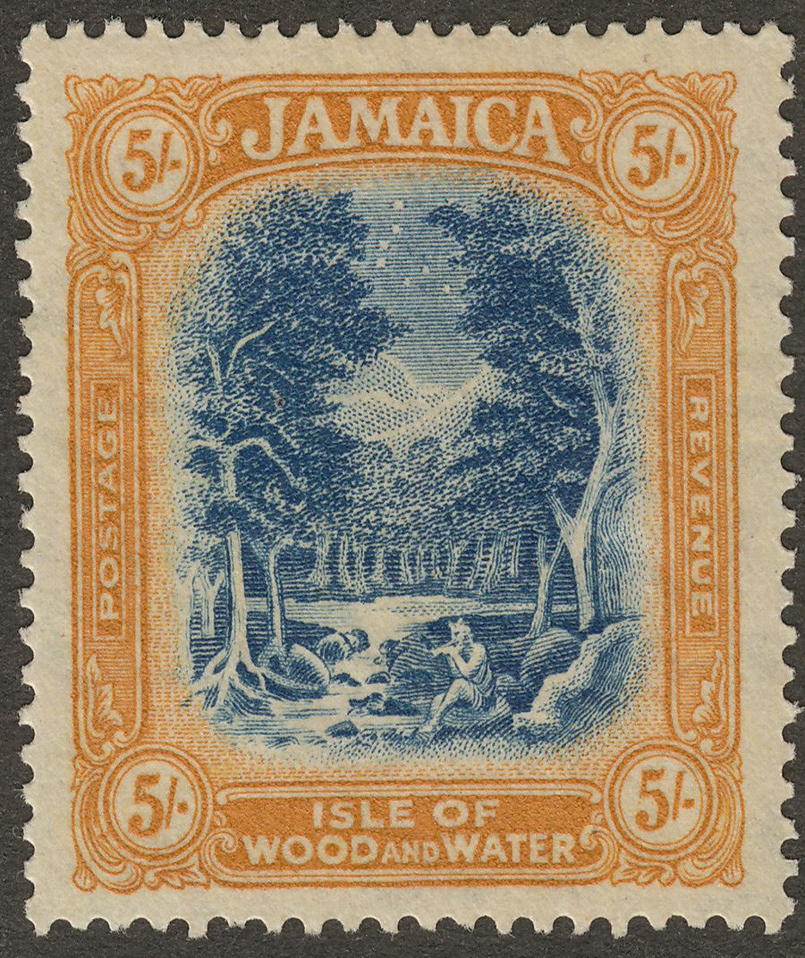 Jamaica 1923 KGV 5sh Blue and Pale Dull Orange Mint SG105a