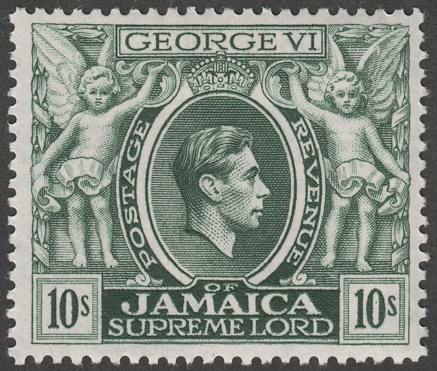 Jamaica 1950 KGVI 10sh Myrtle-Green p13 Mint SG133aa