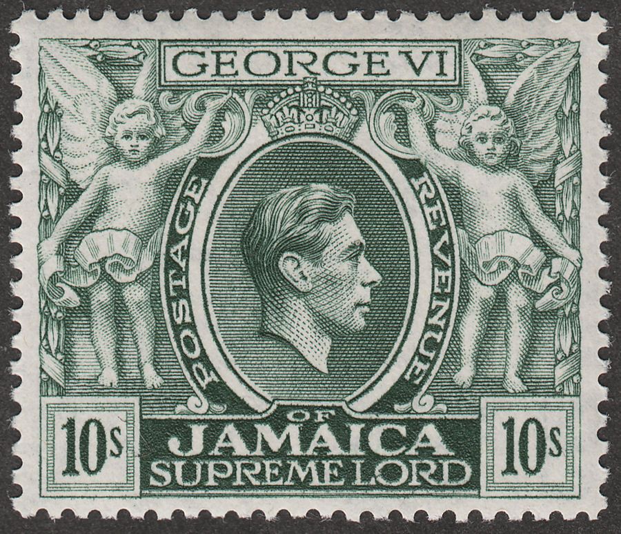 Jamaica 1950 KGVI 10sh Myrtle-Green p13 Mint SG133aa
