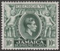 Click for more photos and details Jamaica 1950 KGVI 10sh Myrtle-Green p13 Mint SG133aa
