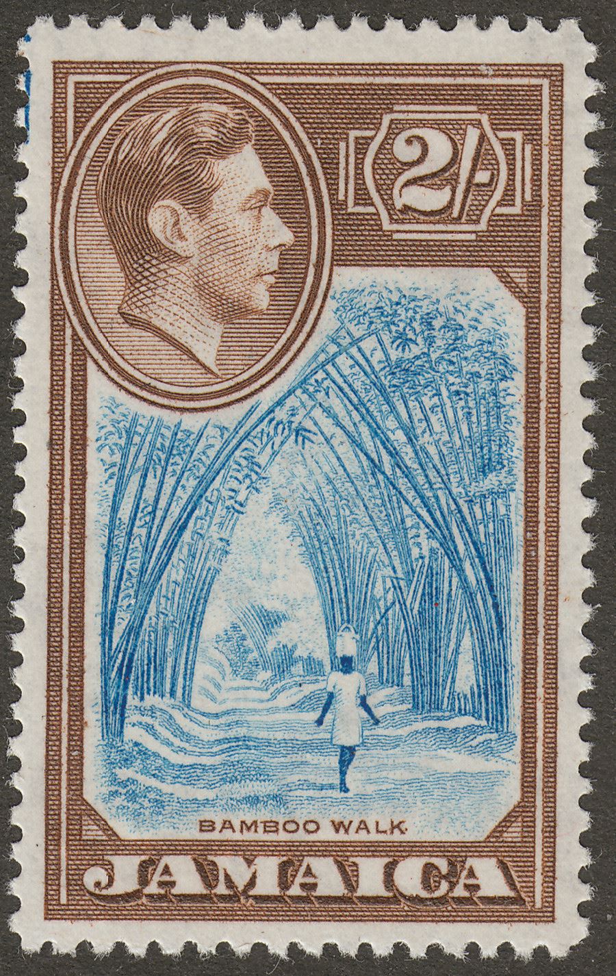 Jamaica 1938 KGVI 2sh Blue and Chocolate Mint SG131