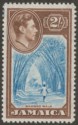 Click for more photos and details Jamaica 1938 KGVI 2sh Blue and Chocolate Mint SG131