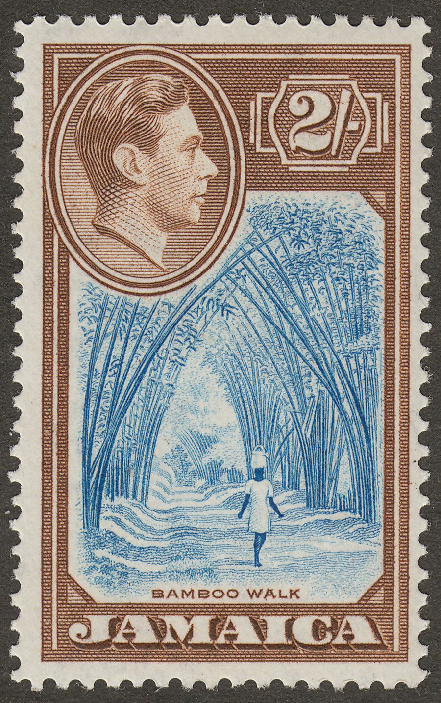 Jamaica 1938 KGVI 2sh Blue and Chocolate Mint SG131