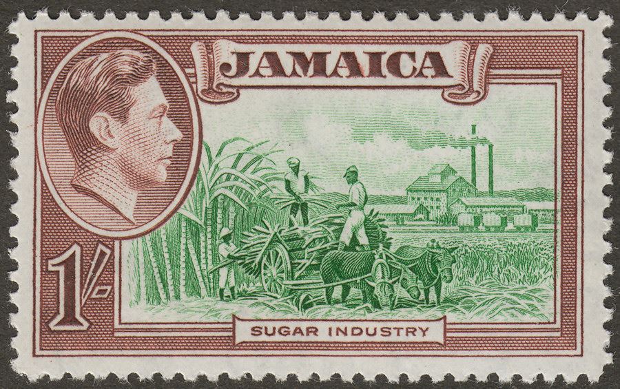 Jamaica 1938 KGVI 1sh Green and Purple-Brown Mint SG130