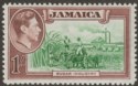 Click for more photos and details Jamaica 1938 KGVI 1sh Green and Purple-Brown Mint SG130