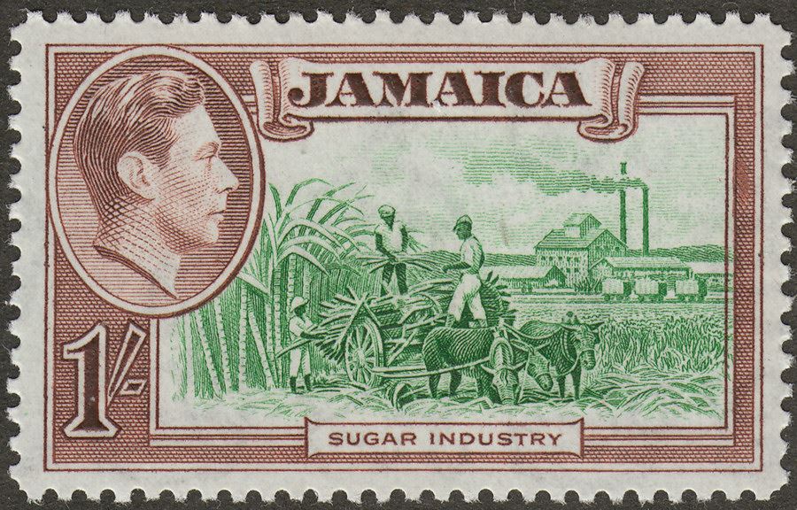 Jamaica 1938 KGVI 1sh Green and Purple-Brown Mint SG130