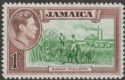 Click for more photos and details Jamaica 1938 KGVI 1sh Green and Purple-Brown Mint SG130