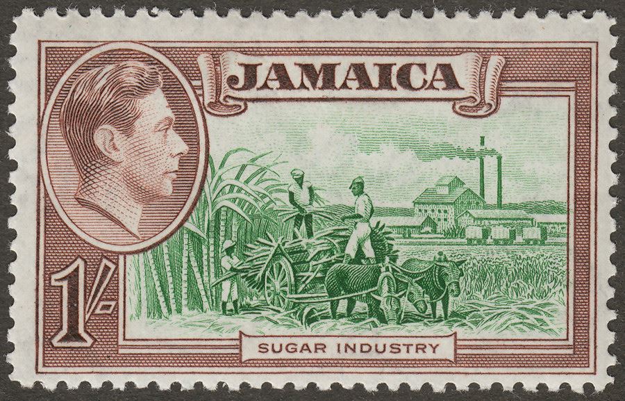 Jamaica 1938 KGVI 1sh Green and Purple-Brown Mint SG130