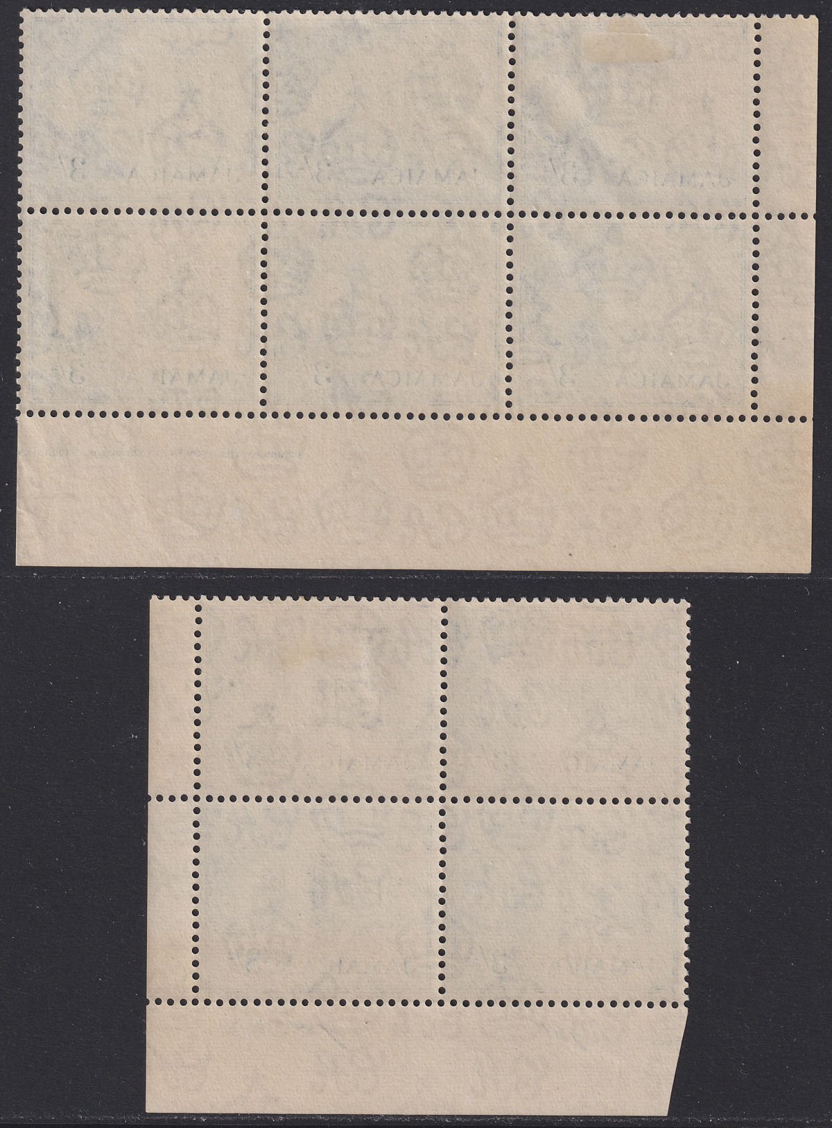 Jamaica 1956 QEII Arms 5sh Imprint / Plate No 1a-1a Blocks Mint SG171