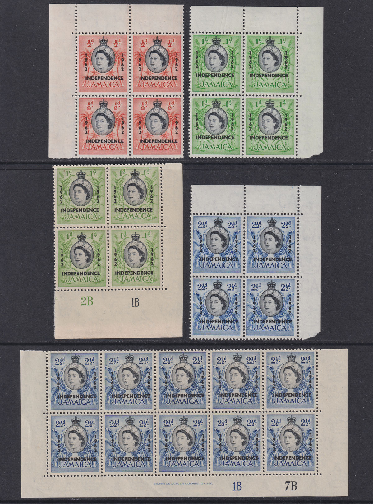 Jamaica 1962 Independence Overprint Part Block Set to 3sh Mint