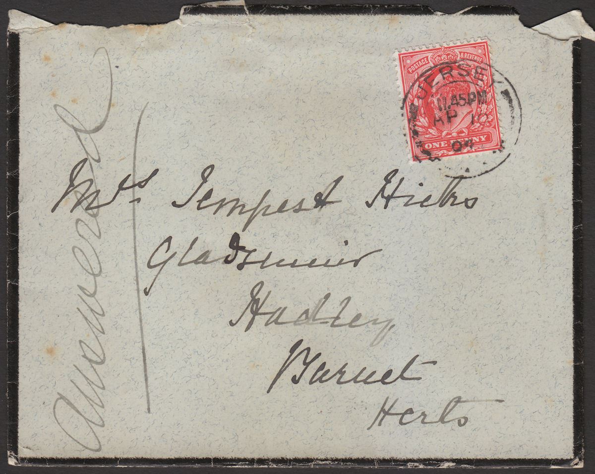 King Edward VII 1904 1d Used on Mourning Cover JERSEY to Barnet, England