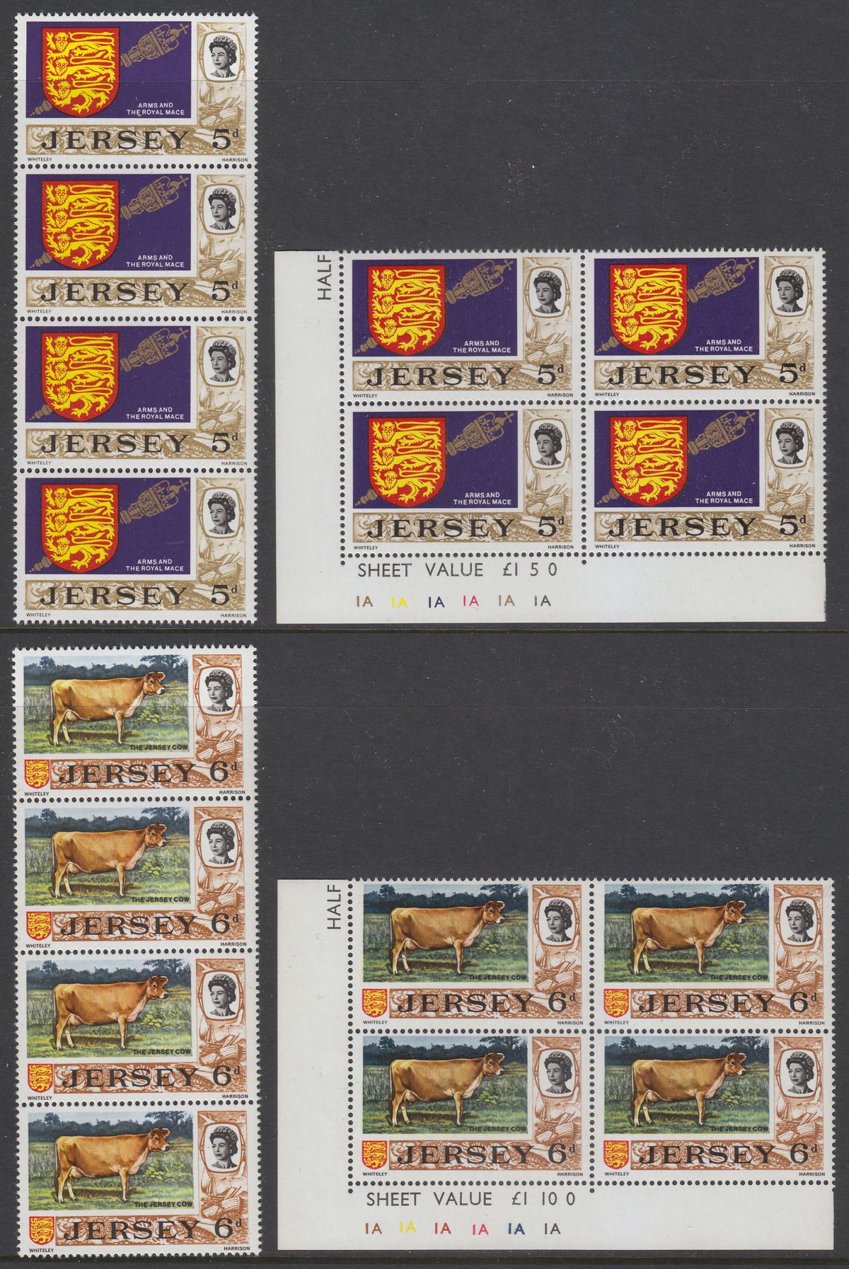 Jersey 1969 Queen Elizabeth II Block Full Set Mint SG15-29 inc some Plate Nos