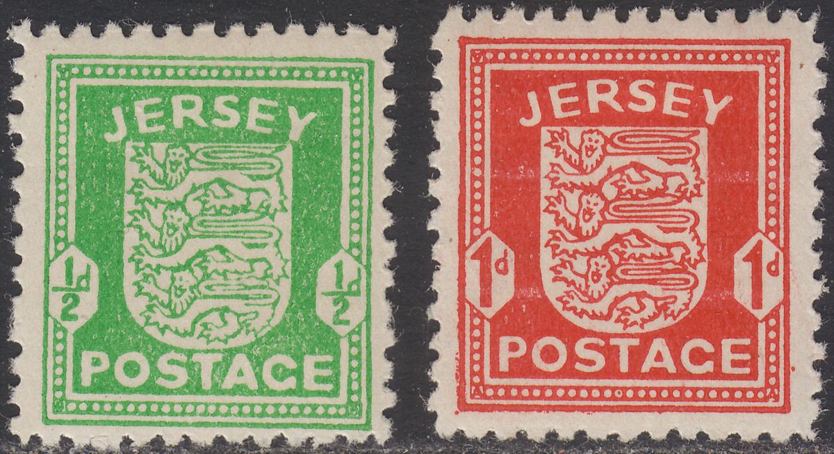 Jersey 1941-42 KGVI War Occupation ½d Bright Green + 1d Scarlet Mint cat £16