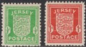 Jersey 1941-42 KGVI War Occupation ½d Bright Green + 1d Scarlet Mint cat £16