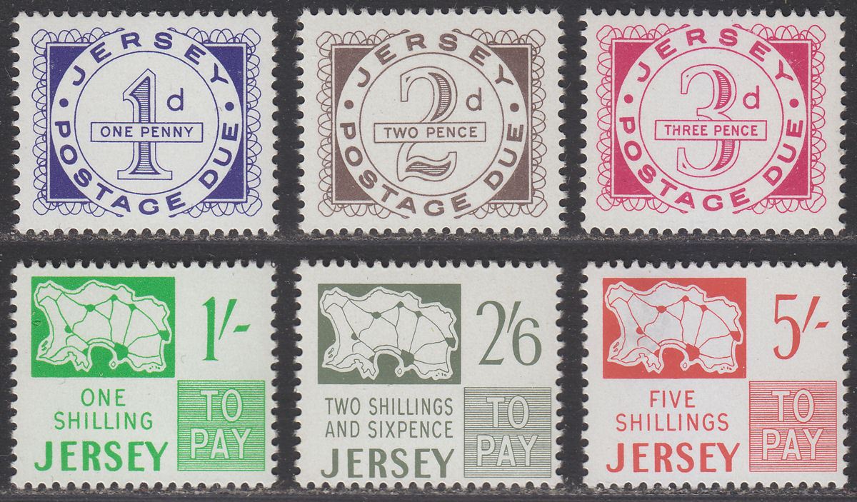 Jersey 1969 QEII Postage Due Set Mint SG D1-D6 cat £24 - fault on 5sh