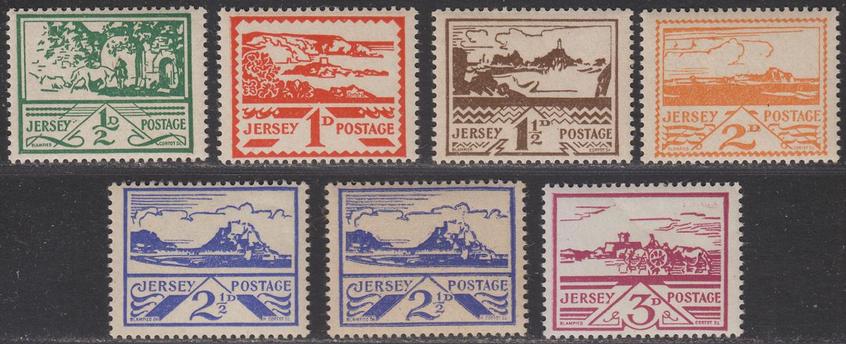 Jersey 1943-44 KGVI War Occupation Set Mint SG3-8 cat £30 toned gum
