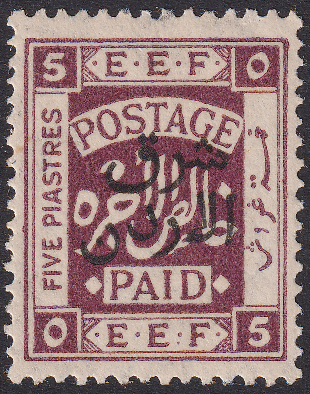 Transjordan 1925 KGV Opt Palestine 5p Deep Purple Long Stamp Variety Mint SG154v