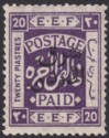 Transjordan 1925 KGV Opt Palestine 20p Lt Violet Long Stamp Variety Mint SG157v