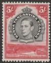 Click for more photos and details Kenya Uganda Tanganyika 1938 KGVI 5sh Black and Carmine p13¼ Mint SG148