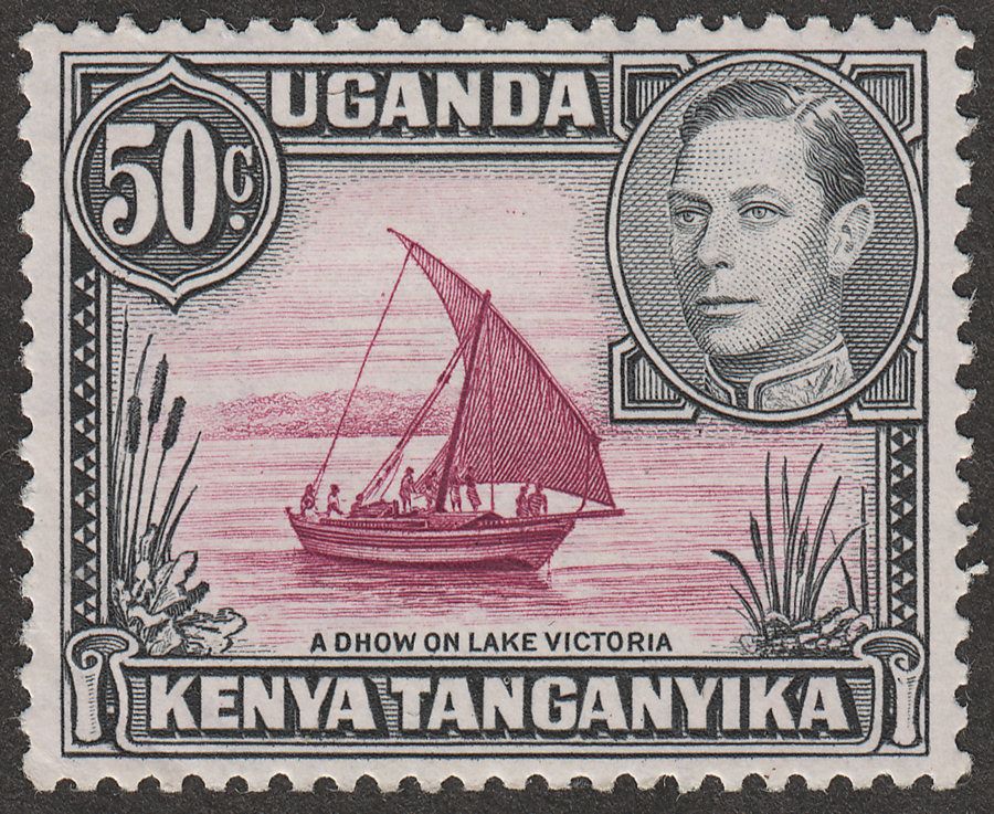 Kenya Uganda Tanganyika 1949 KGVI 50c R Purple + Blk p13x12½ w Dot Mint