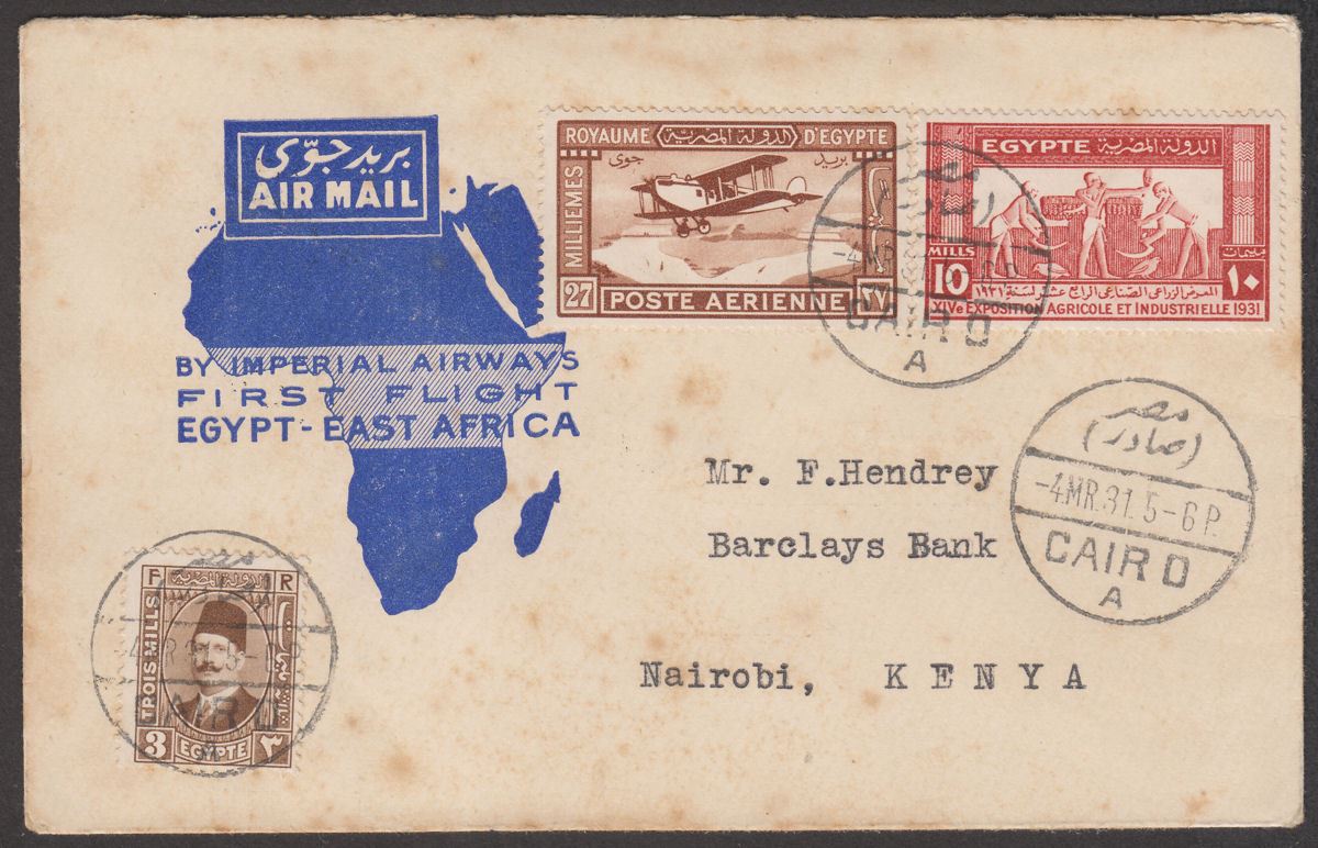 Kenya Uganda 1931 Egypt Imperial Airways First Flight Cover Cairo