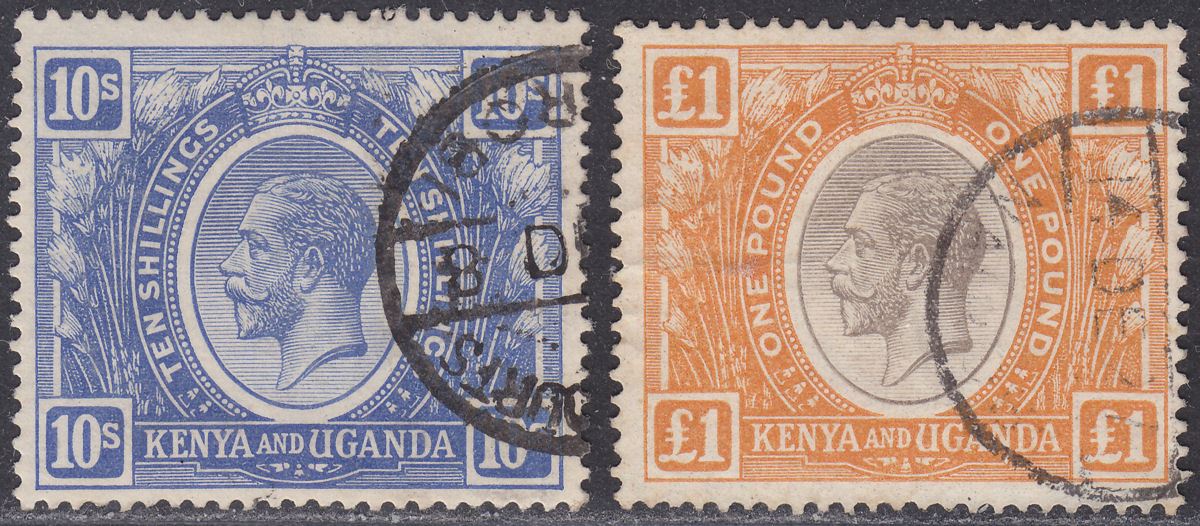 Kenya and Uganda 1922 King George V 10sh, £1 Fiscal Used SG94-95 Law Courts