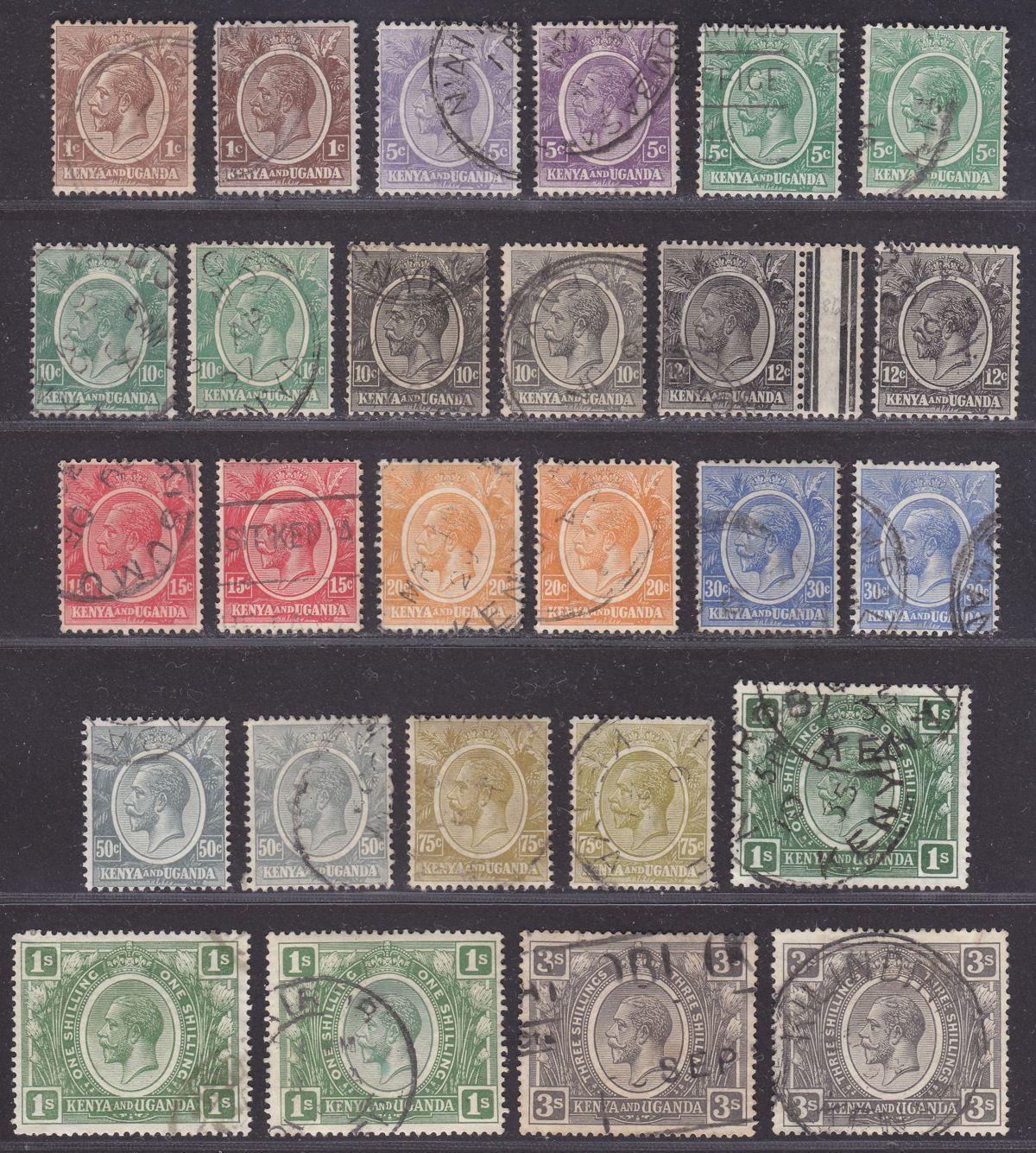 Kenya and Uganda 1922 King George V Part Set to 3sh Used