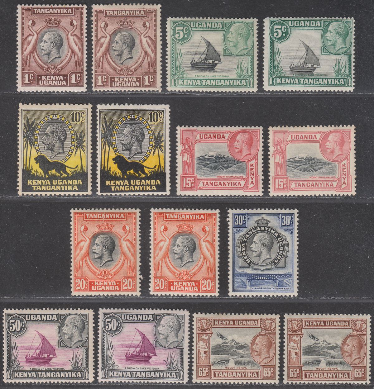 Kenya Uganda Tanganyika 1935 King George V Set to 65c Mint SG110-117 with Shades