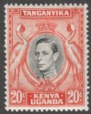 Click for more photos and details Kenya Uganda Tanganyika 1938 KGVI 20c Black and Orange p13¼ Mint SG139