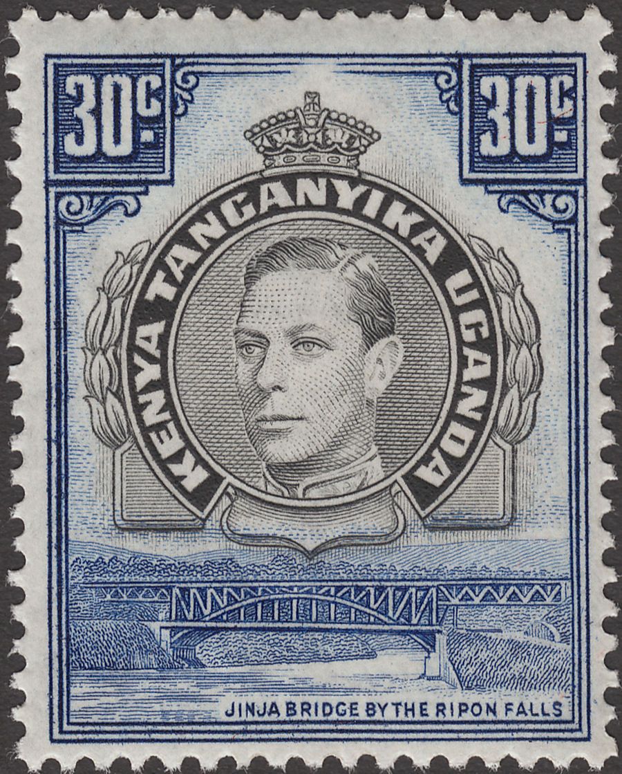 Kenya Uganda Tanganyika 1942 KGVI 30c Black and Violet-Blue p13¼x13¾ Mint SG141b