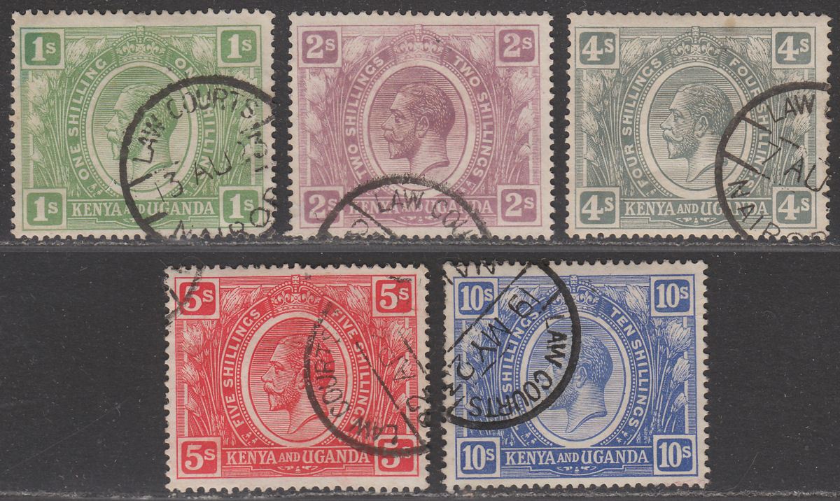 Kenya and Uganda 1922 King George V Part Set to 10sh Fiscally Used LAW COURTS
