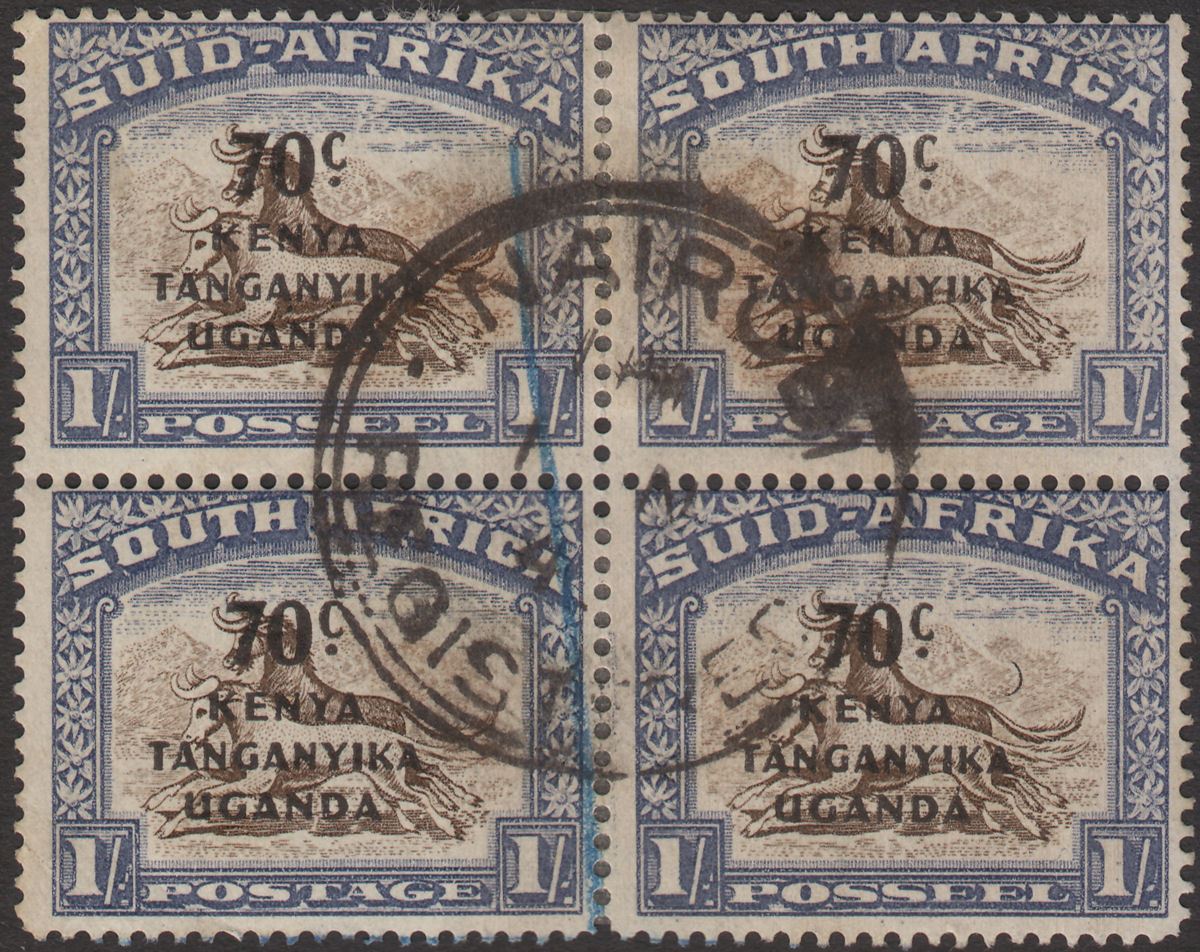 Kenya Uganda Tanganyika 1942 KGVI 70c Surch Block Crescent Moon Flaw Used SG154a