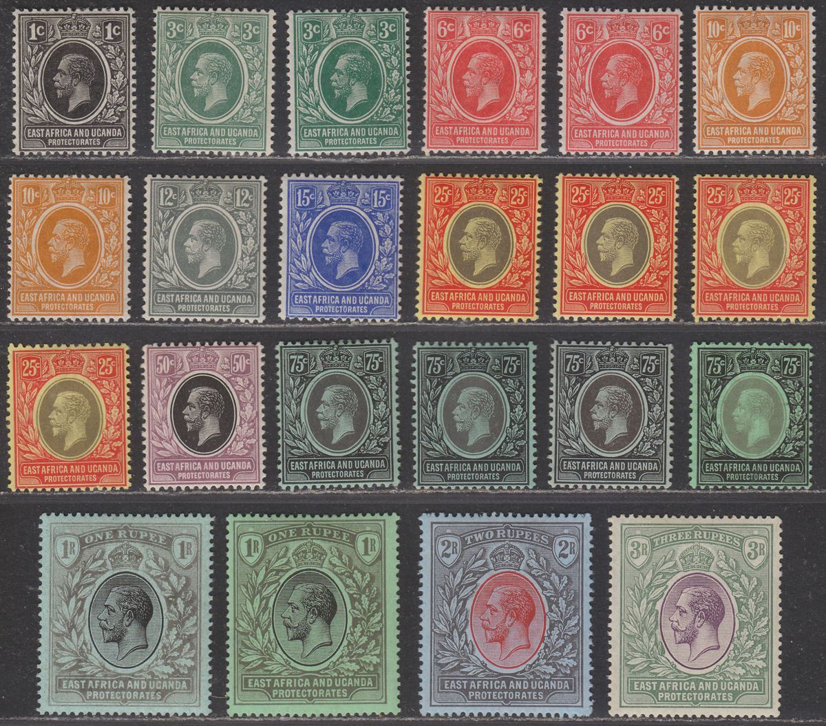 East Africa Uganda 1912-21 King George V Set to 3r Mint SG44-SG55