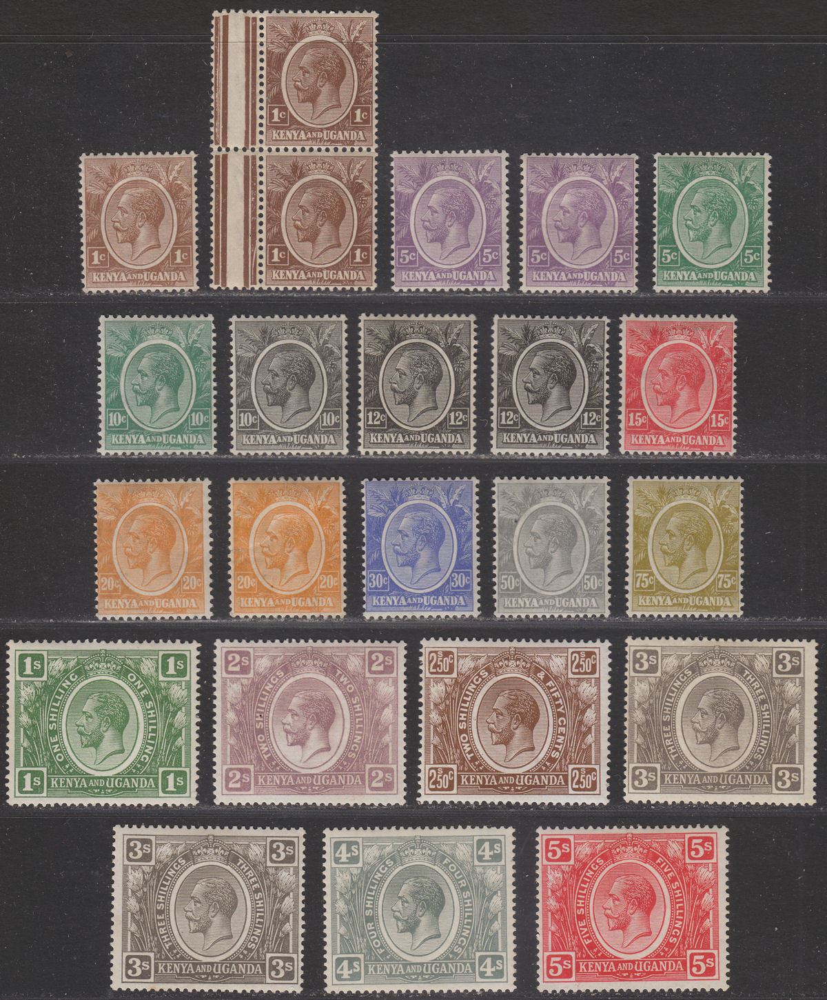 Kenya and Uganda 1922 King George V Set to 5sh with Shades Mint SG76-92