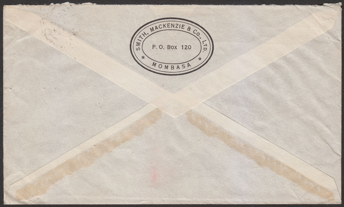 Kenya Uganda Tanganyika 1956 20c Cover Used with Mombasa Exhibition Label