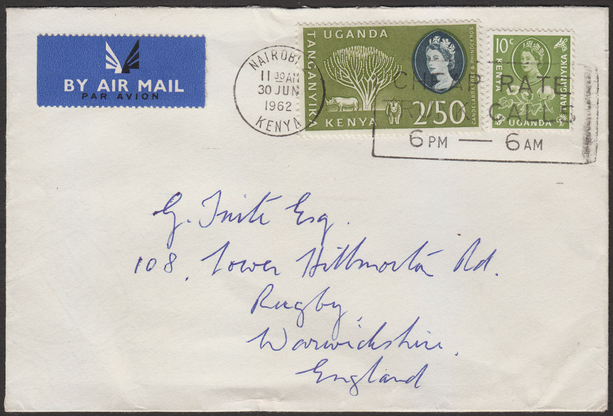Kenya Uganda Tanganyika 1962 QEII 2sh50, 10c Used on Coffee Label Cover to UK