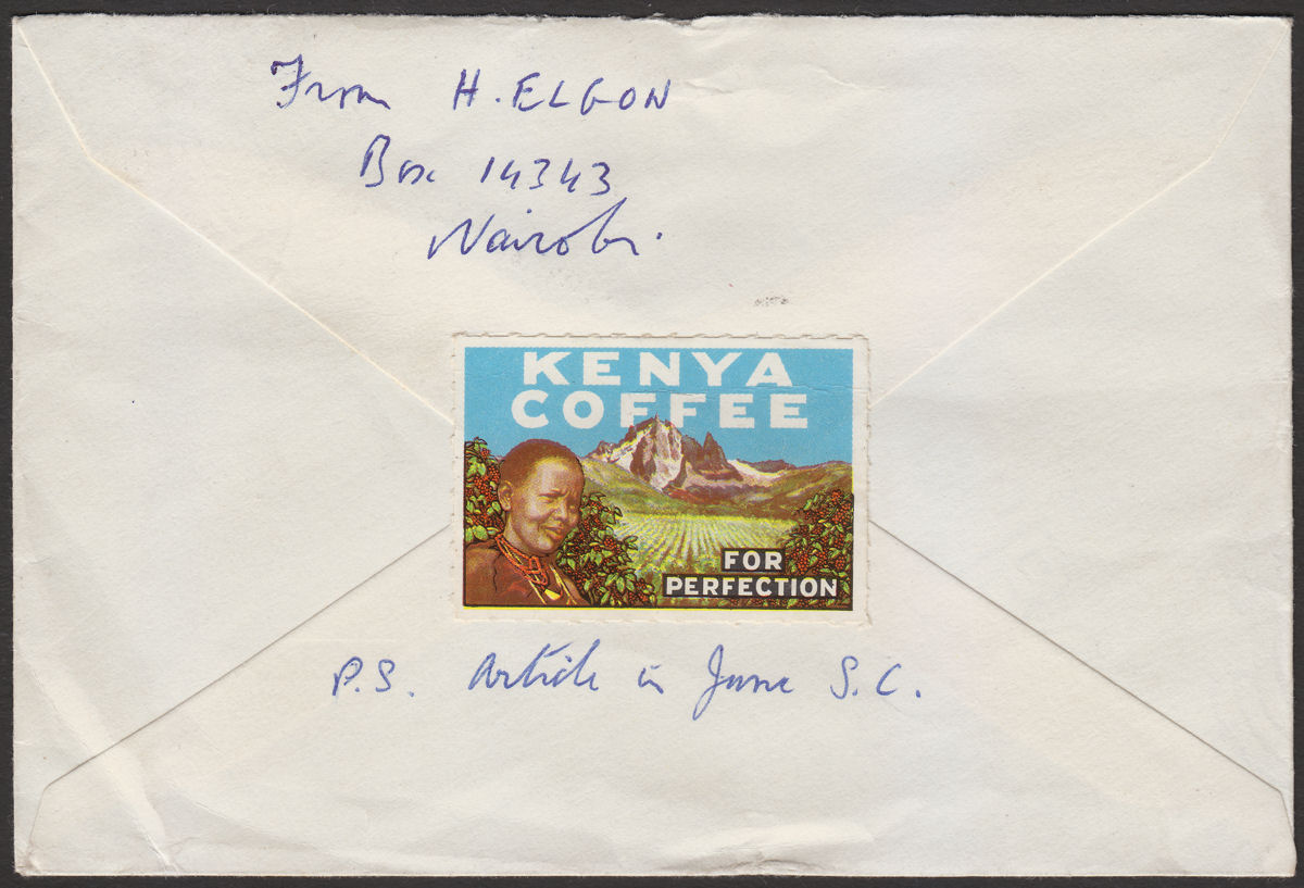 Kenya Uganda Tanganyika 1962 QEII 2sh50, 10c Used on Coffee Label Cover to UK