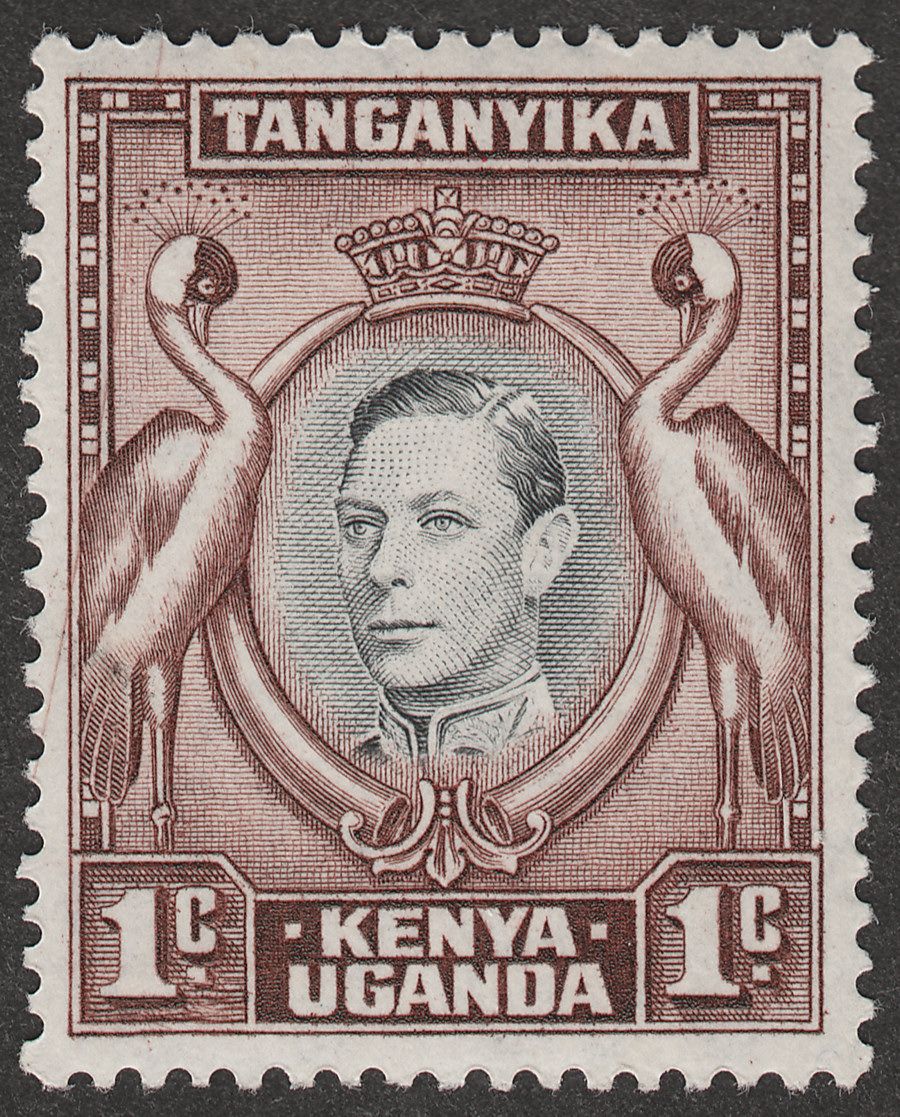 Kenya Uganda Tanganyika 1942 KGVI 1c Black + ChBrn Retouched Value