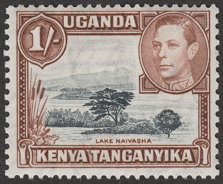 Kenya Uganda Tanganyika 1938 KGVI 1sh Black + Yellowish Brown p13x11¾ Mint SG145