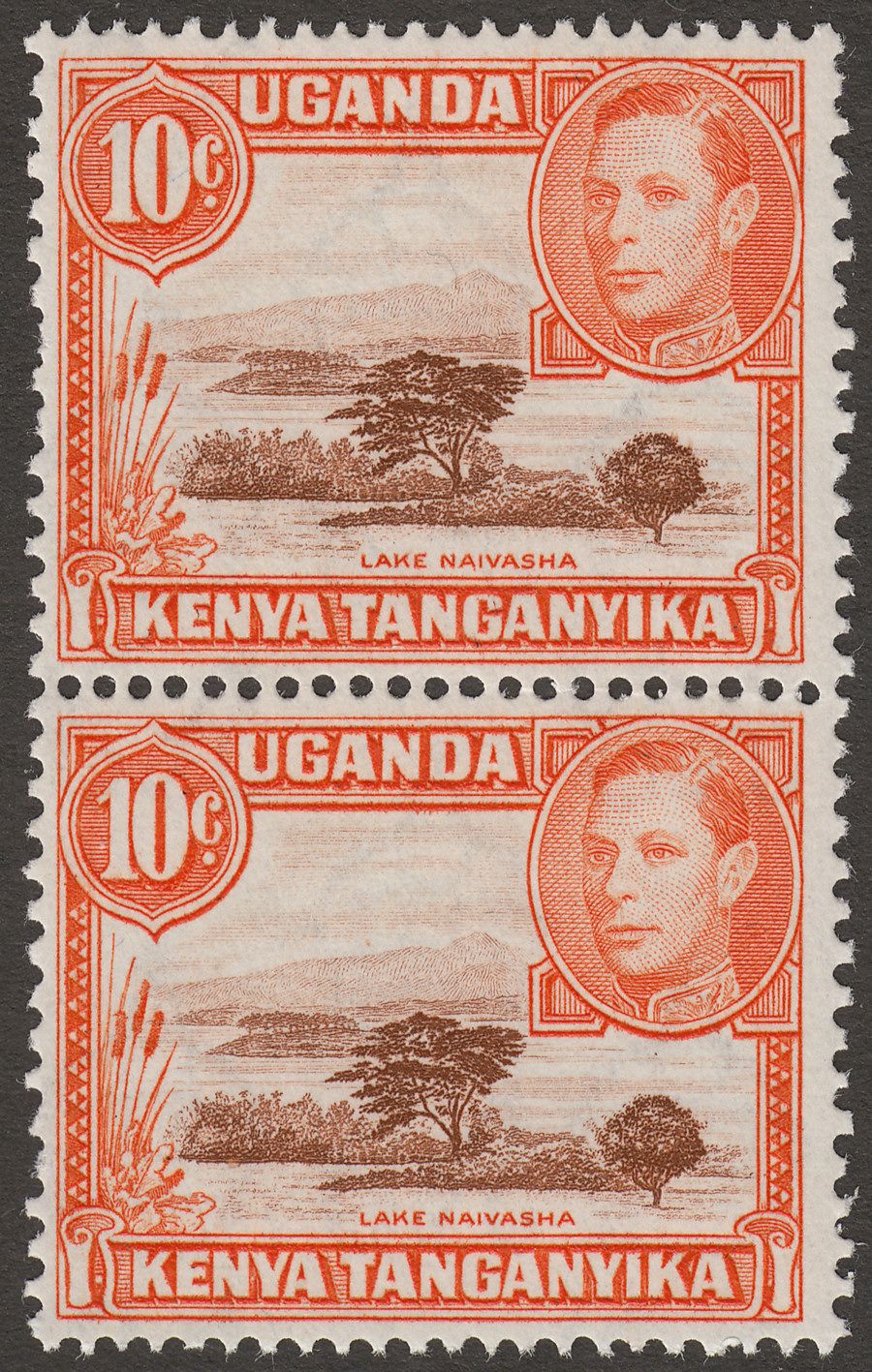 Kenya Uganda Tanganyika 1938 KGVI 10c Red-Brown and Orange Pair Mint SG134