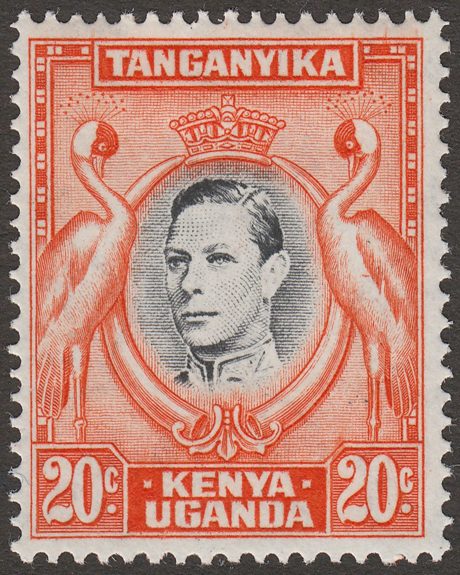 Kenya Uganda Tanganyika 1942 KGVI 20c Black and Orange p13¼x13¾ Mint SG139b