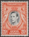 Click for more photos and details Kenya Uganda Tanganyika 1942 KGVI 20c Black and Orange p13¼x13¾ Mint SG139b