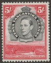 Click for more photos and details Kenya Uganda Tanganyika 1944 KGVI 5sh Black and Carmine p13¼ x 13¾ Mint SG148b
