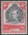 Click for more photos and details Kenya Uganda Tanganyika 1944 KGVI 5sh Black and Carmine p13¼ x 13¾ Mint SG148b