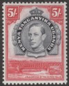 Kenya Uganda Tanganyika 1944 KGVI 5sh Black and Carmine p13¼ x 13¾ Mint SG148b