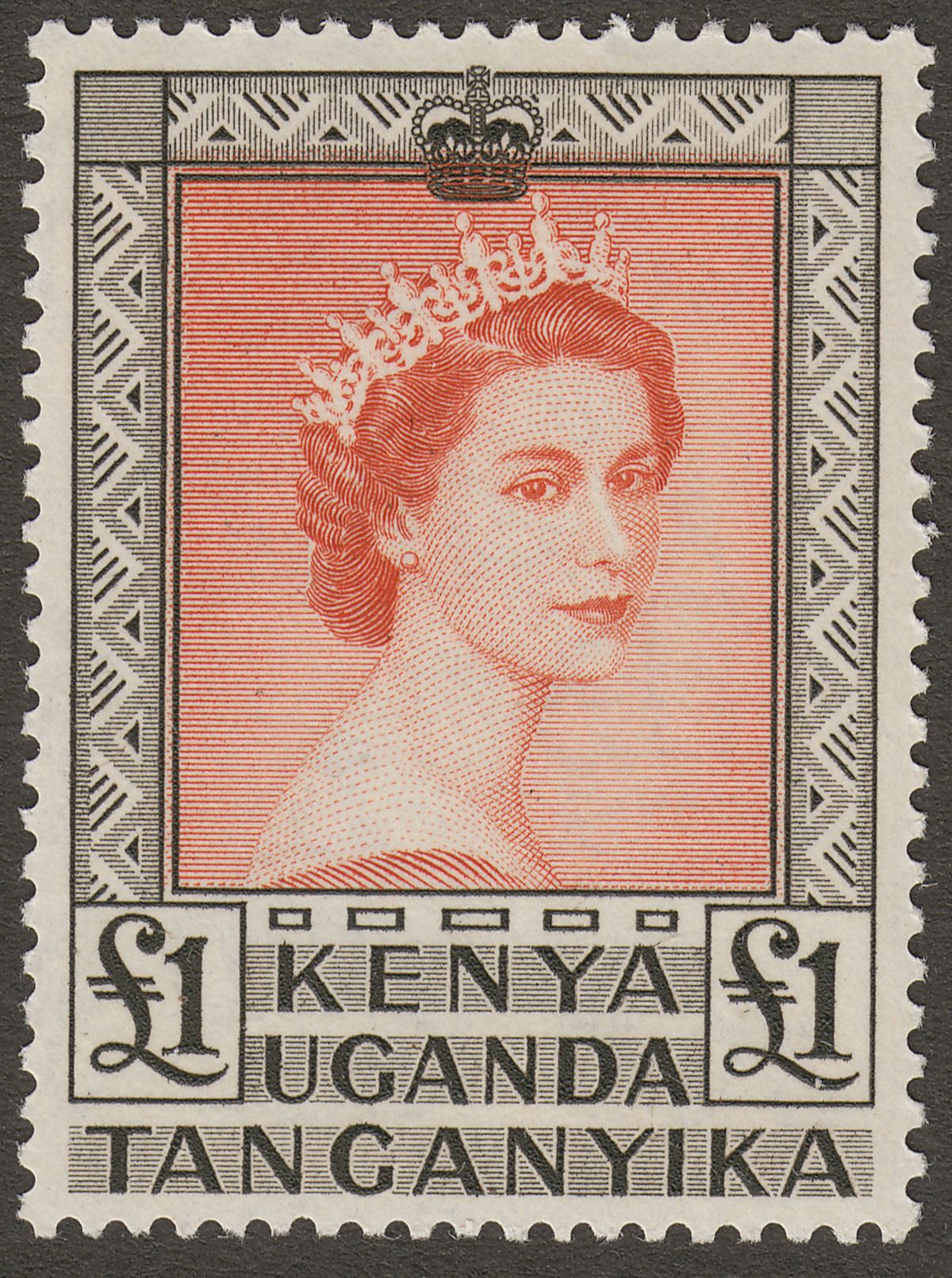 Kenya Uganda & Tanganyika 1954 QEII £1 Brown-Red and Black Mint SG180